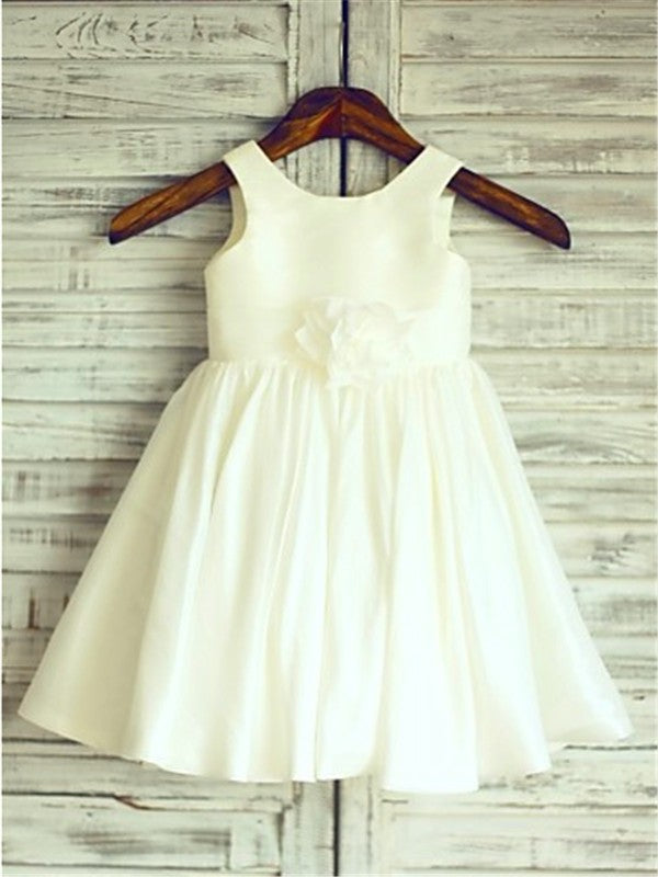 A-line/Princess Scoop Sleeveless Hand-made Flower Tea-Length Chiffon Flower Girl Dresses TPP0007857