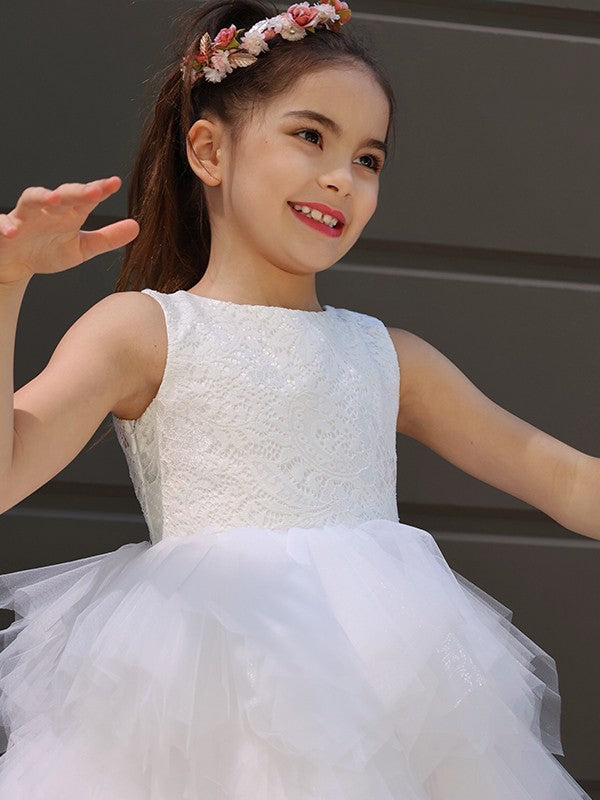 A-Line/Princess Tulle Lace Scoop Sleeveless Short/Mini Flower Girl Dresses TPP0007487