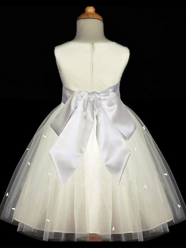 A-line/Princess Scoop Sleeveless Hand-made Flower Long Tulle Flower Girl Dresses TPP0007653