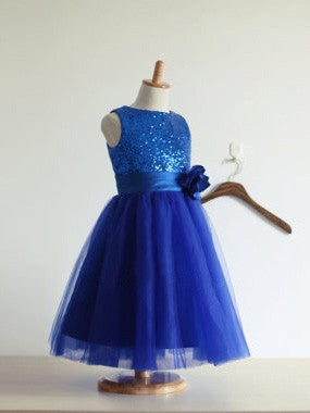 A-line/Princess Jewel Sleeveless Hand-Made Flower Tulle Long Dresses TPP0007568