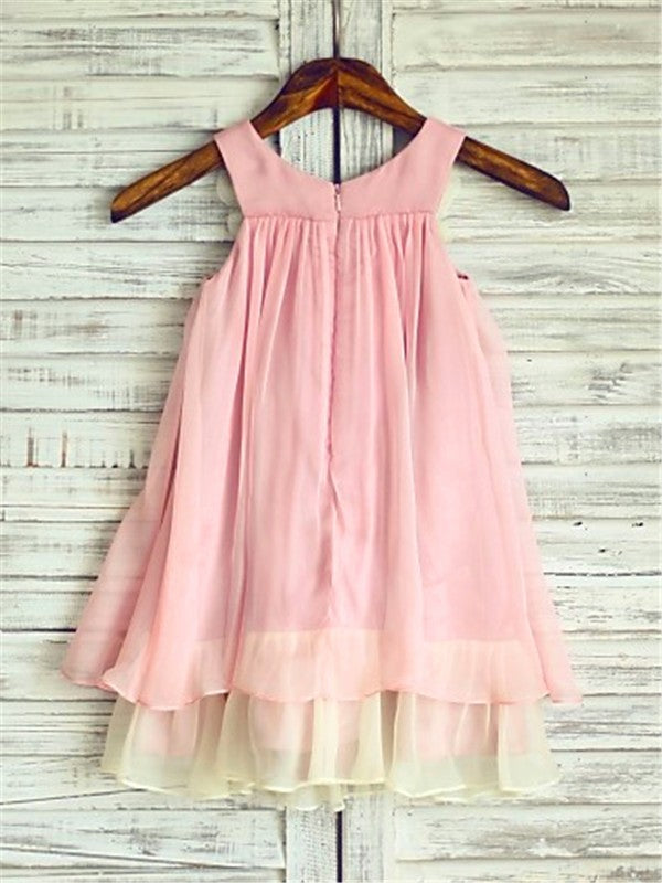 A-line/Princess Straps Sleeveless Ruched Tea-Length Chiffon Flower Girl Dresses TPP0007851