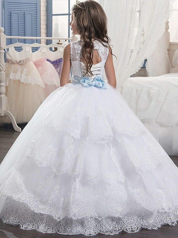 Ball Gown Scoop Sleeveless Applique Floor-Length Tulle Flower Girl Dresses TPP0007666