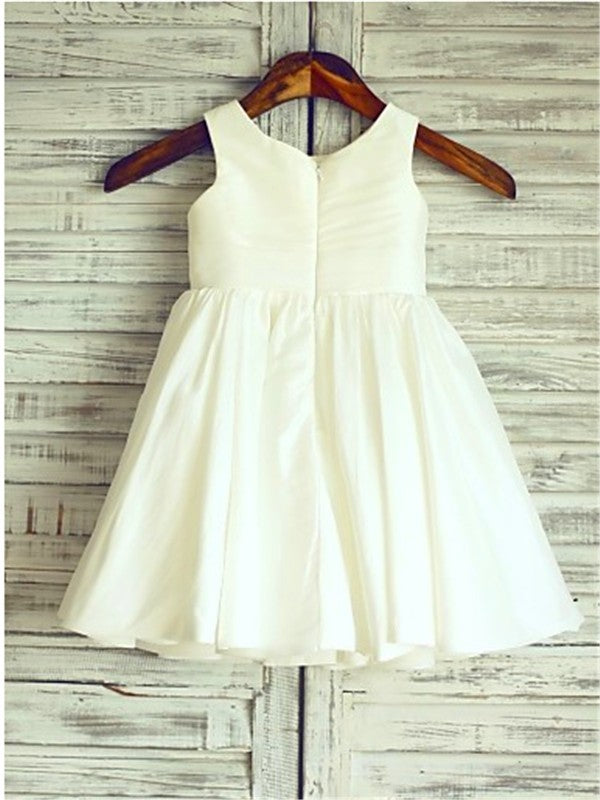 A-line/Princess Scoop Sleeveless Hand-made Flower Tea-Length Chiffon Flower Girl Dresses TPP0007857