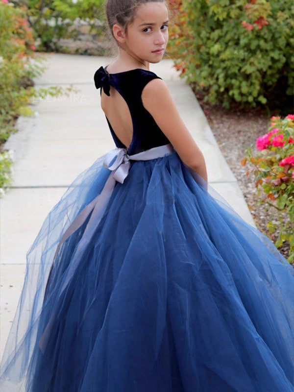 A-Line/Princess Sleeveless Scoop Ankle-Length Sash/Ribbon/Belt Tulle Flower Girl Dresses TPP0007822