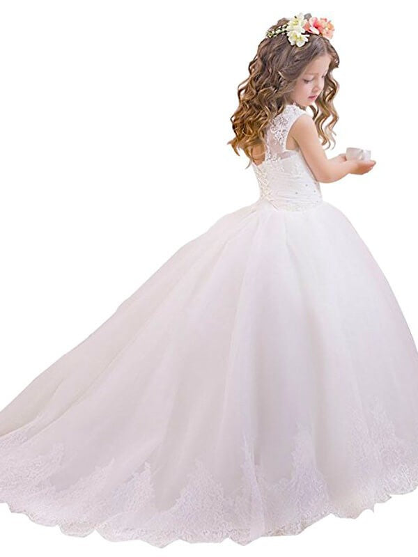 Ball Gown Sleeveless Scoop Floor-Length Tulle Flower Girl Dresses TPP0007692