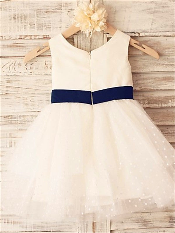 A-line/Princess Sleeveless Scoop Hand-made Flower Tea-Length Organza Flower Girl Dresses TPP0007831