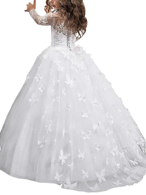 Ball Gown Scoop Long Sleeves Floor-Length Tulle Flower Girl Dresses TPP0007623