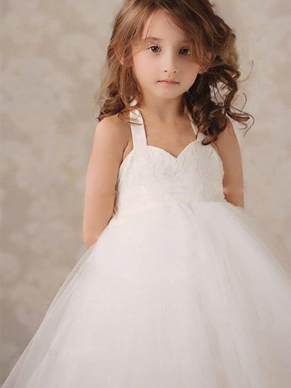 Ball Gown Tulle Applique Halter Sleeveless Knee-Length Flower Girl Dresses TPP0007779