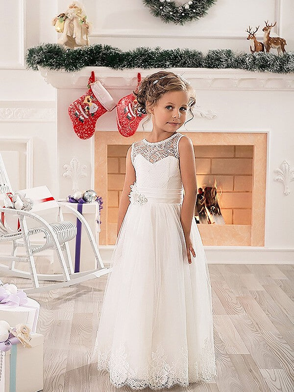 A-line/Princess Scoop Sleeveless Tulle Floor-Length Flower Girl Dresses TPP0007641