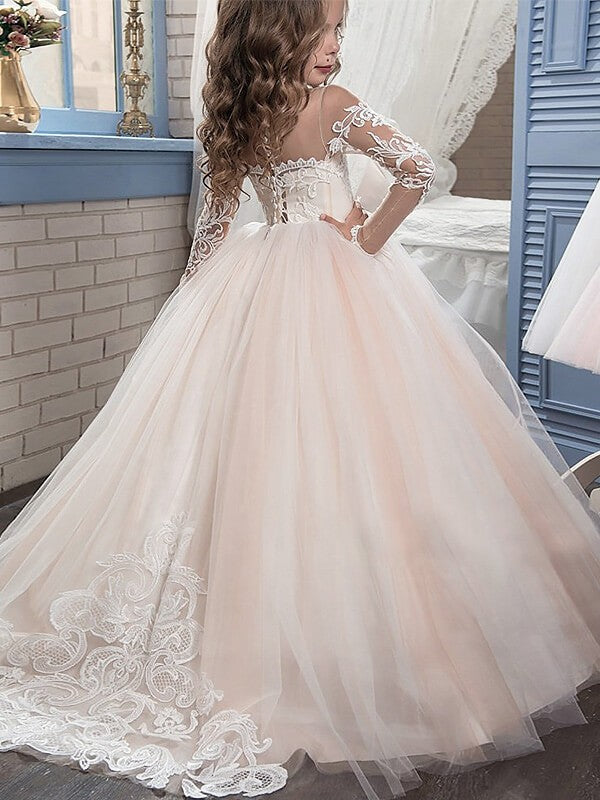 Ball Gown Scoop Long Sleeves Sweep/Brush Train Tulle Flower Girl Dresses TPP0007540