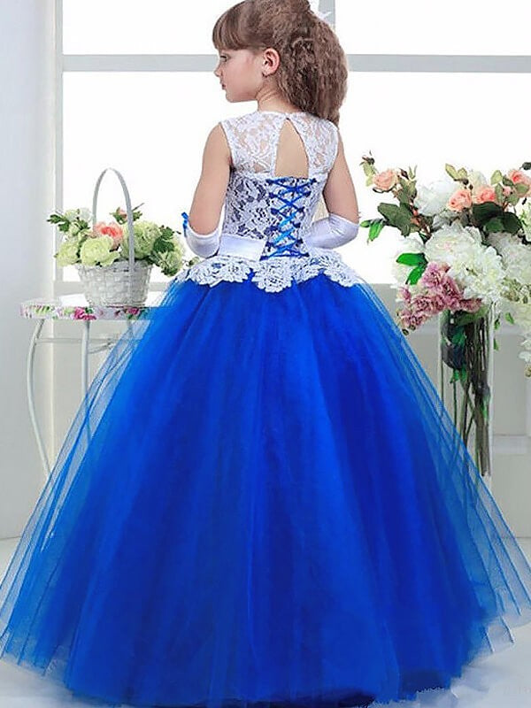 Ball Gown Jewel Sleeveless Lace Floor-Length Tulle Flower Girl Dresses TPP0007582