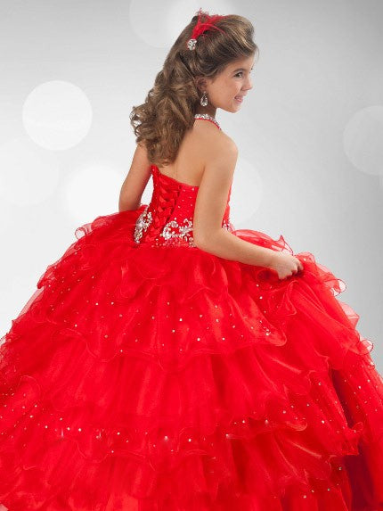 Ball Gown Halter Sequin Rhinestone Sleeveless Long Organza Flower Girl Dresses TPP0007537