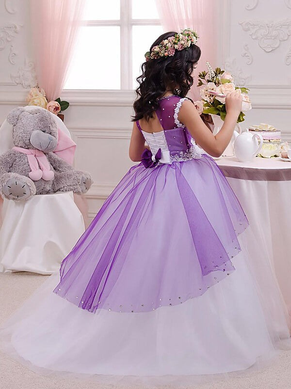 Ball Gown Jewel Sleeveless Applique Floor-Length Tulle Flower Girl Dresses TPP0007658