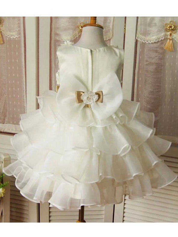 A-line/Princess Scoop Sleeveless Hand-made Flower Short Organza Flower Girl Dresses TPP0007760