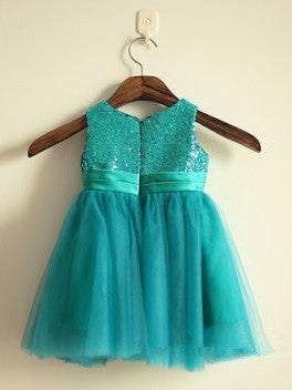 A-line/Princess Scoop Sleeveless Sequin Long Tulle Dresses TPP0007715