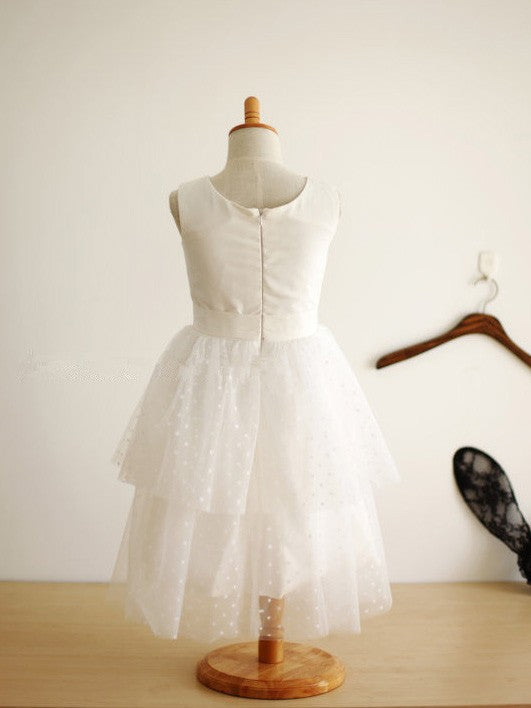 A-line/Princess Jewel Sleeveless Hand-Made Flower Long Tulle Dresses TPP0007789