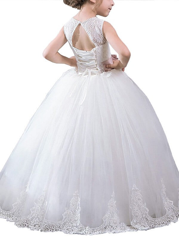 Ball Gown Scoop Sash/Ribbon/Belt Sleeveless Floor-Length Tulle Flower Girl Dresses TPP0007757