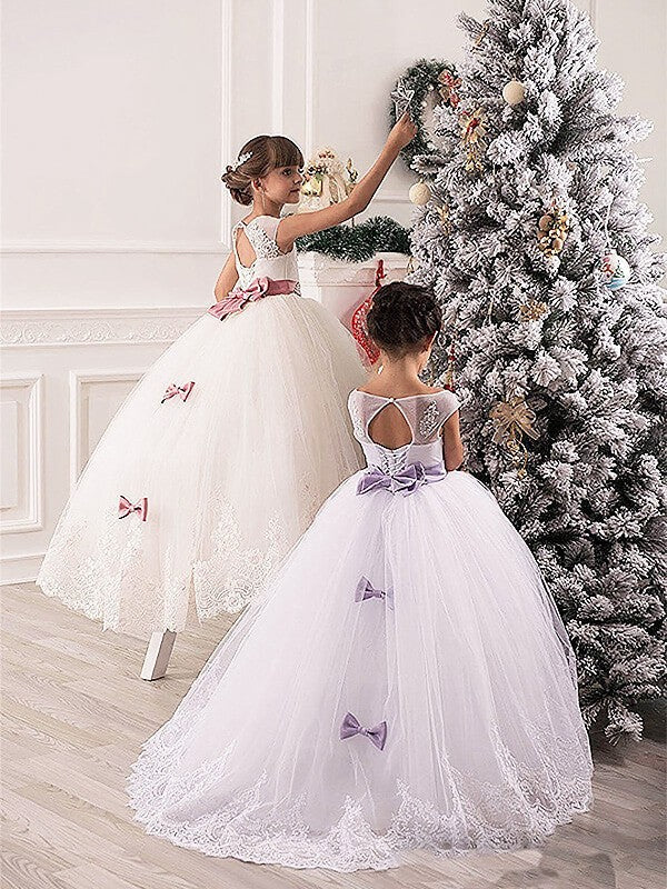 Ball Gown Scoop Sleeveless Sash/Ribbon/Belt Tulle Floor-Length Flower Girl Dresses TPP0007684