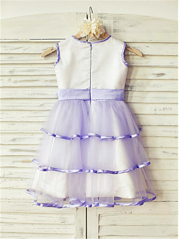 A-line/Princess Scoop Sleeveless Hand-made Flower Tea-Length Tulle Flower Girl Dresses TPP0007780