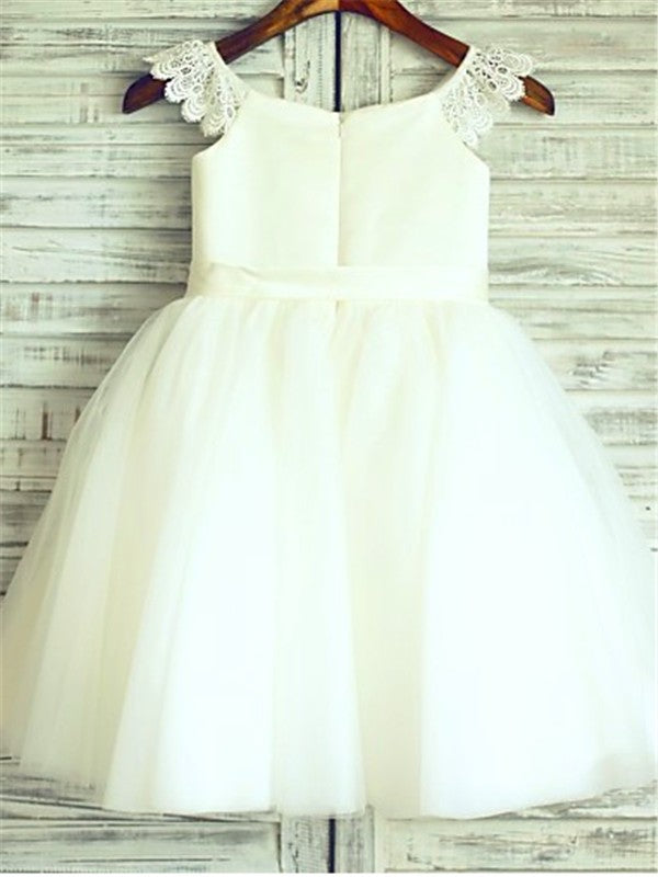 A-line/Princess Sleeveless Scoop Sash/Ribbon/Belt Knee-Length Tulle Flower Girl Dresses TPP0007645