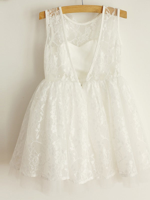 A-Line/Princess Sleeveless Straps Tulle Lace Knee-Length Flower Girl Dresses TPP0007906