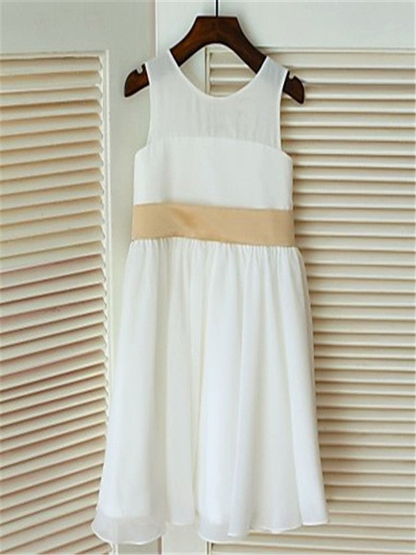 A-line/Princess Scoop Sleeveless Bowknot Tea-Length Chiffon Flower Girl Dresses TPP0007853