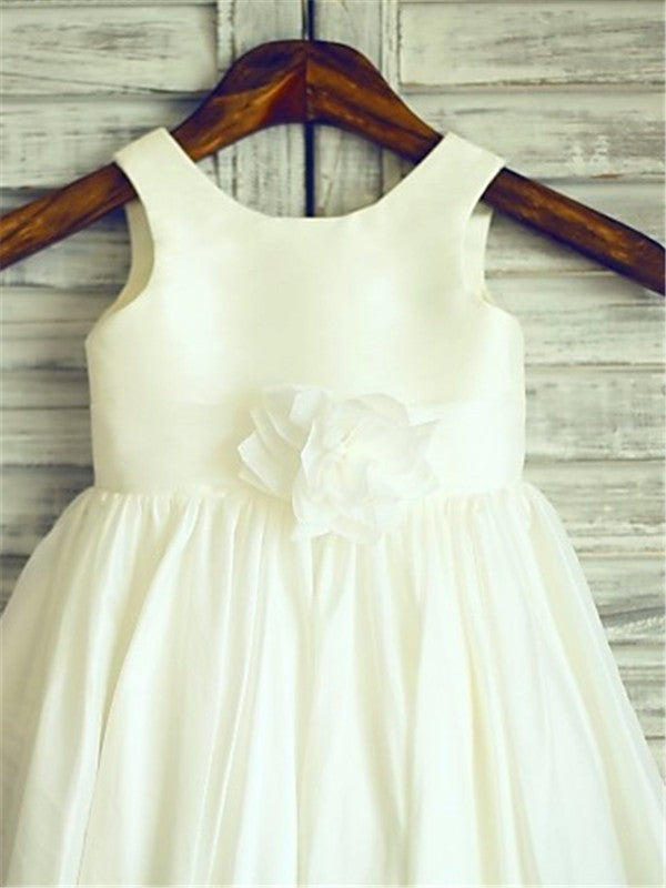 A-line/Princess Scoop Sleeveless Hand-made Flower Tea-Length Chiffon Flower Girl Dresses TPP0007857