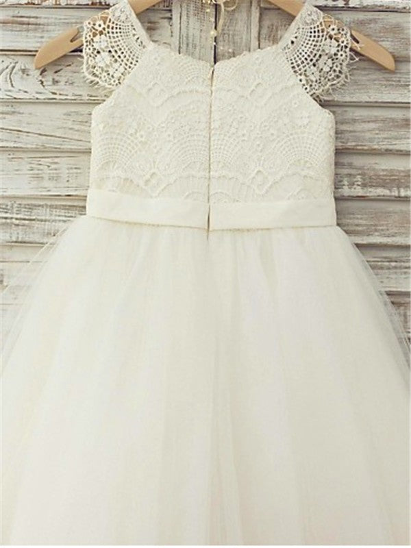 A-line/Princess Scoop Sleeveless Lace Knee-Length Tulle Flower Girl Dresses TPP0007585