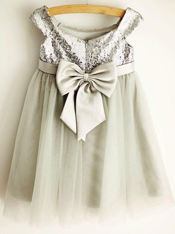 A-Line/Princess Tulle Bowknot Bateau Sleeveless Knee-Length Flower Girl Dresses TPP0007913