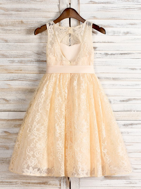 A-Line/Princess Lace Sash/Ribbon/Belt Scoop Sleeveless Tea-Length Flower Girl Dresses TPP0007526