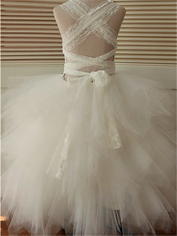 Ball Gown Scoop Sleeveless Lace Ankle-Length Tulle Flower Girl Dresses TPP0007484