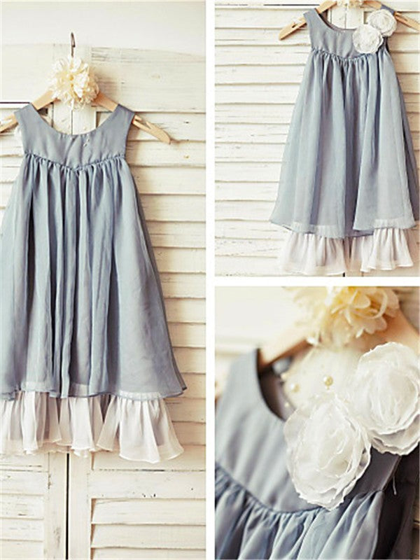 A-line/Princess Scoop Sleeveless Ruffles Tea-Length Chiffon Flower Girl Dresses TPP0007771