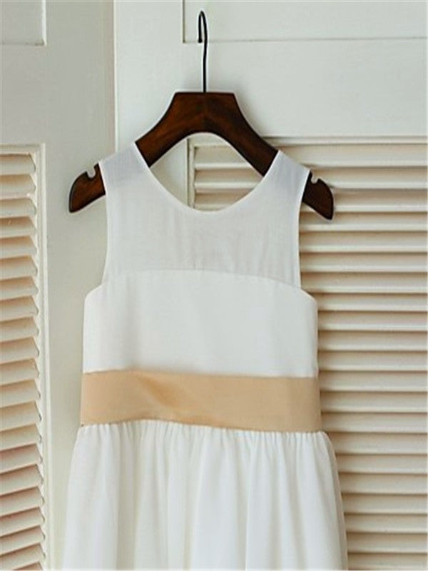 A-line/Princess Scoop Sleeveless Bowknot Tea-Length Chiffon Flower Girl Dresses TPP0007853