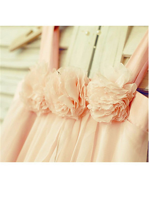 A-line/Princess Spaghetti Straps Sleeveless Ruffles Tea-Length Chiffon Flower Girl Dresses TPP0007657