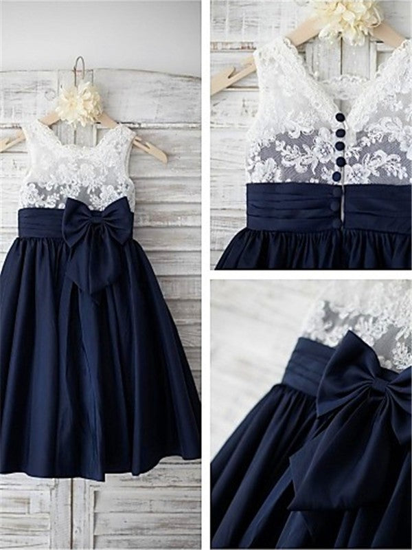 A-line/Princess Straps Sleeveless Bowknot Tea-Length Taffeta Flower Girl Dresses TPP0007587