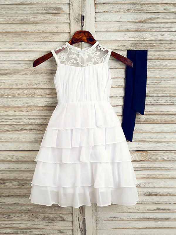 A-Line/Princess Chiffon Sash/Ribbon/Belt Scoop Sleeveless Tea-Length Flower Girl Dresses TPP0007521