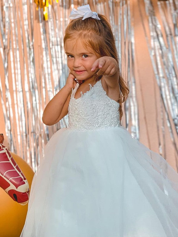 Ball Gown Tulle Lace Straps Sleeveless Floor-Length Flower Girl Dresses TPP0007462