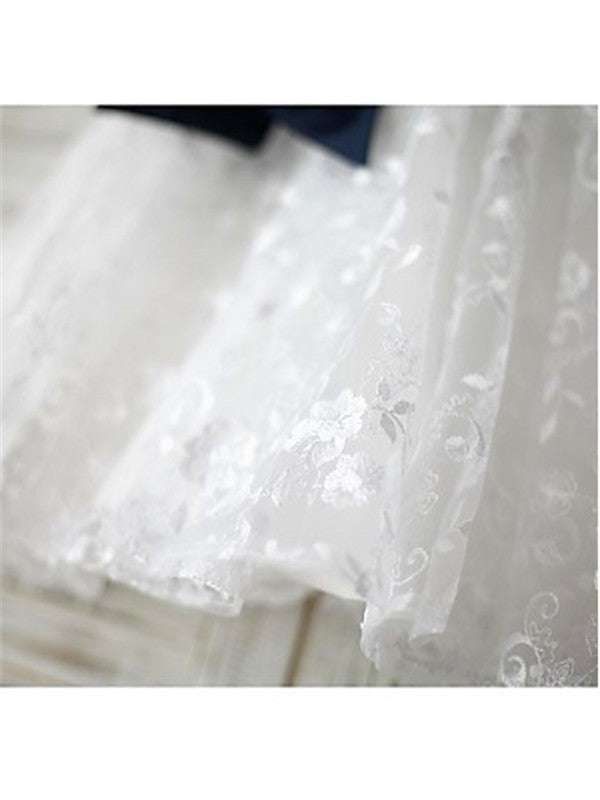 A-line/Princess Scoop Sleeveless Bowknot Tea-Length Lace Flower Girl Dresses TPP0007816