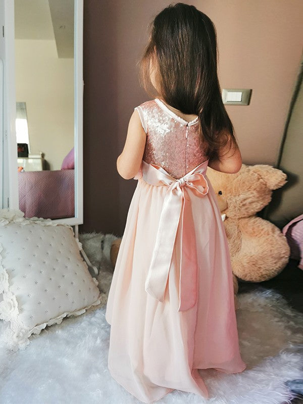 A-Line/Princess Chiffon Sequin Scoop Sleeveless Floor-Length Flower Girl Dresses TPP0007549