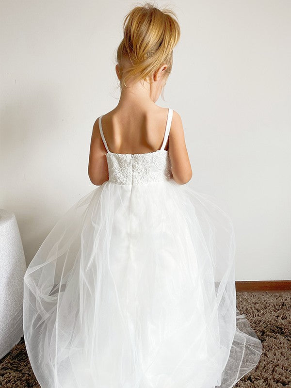 Ball Gown Tulle Lace Straps Sleeveless Floor-Length Flower Girl Dresses TPP0007462