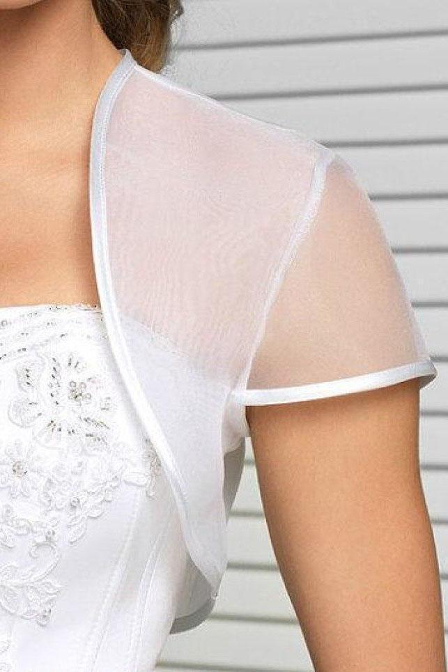 White Short Sleeve Wedding Bolero Bridal Cape Organza Wedding Wraps